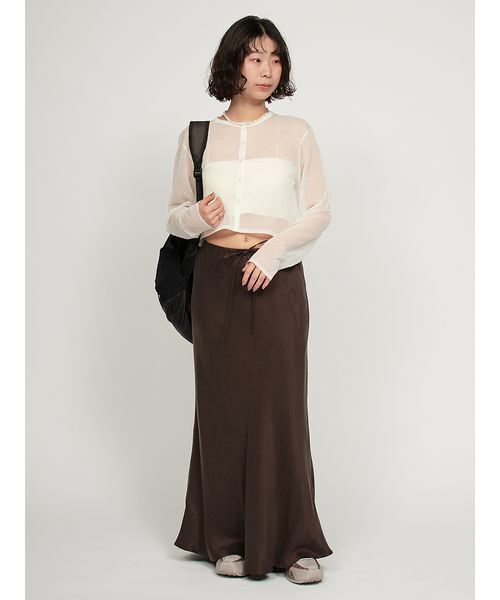 emmi（エミ）の「リネン混シアーニットカーディガン（カーディガン/ボレロ・レディース・ブラック/オレンジ/ホワイト・FREE）」の12枚目の写真