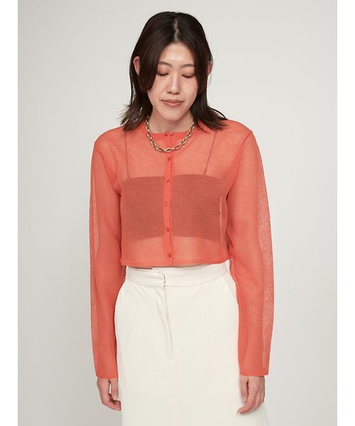 emmi（エミ）の「リネン混シアーニットカーディガン（カーディガン/ボレロ・レディース・ブラック/オレンジ/ホワイト・FREE）」の14枚目の写真