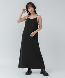HEILIS（ヘイリス）の「マットサテンワンピース/ロング マキシ丈 フリーサイズ キャミ ワンピース 韓国 きれいめ オケージョン 結婚式 二次会 カジュアル ブラック 夏服 春服（ワンピース）」