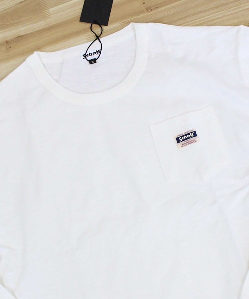 Schott（ショット）の「WORK LABEL POCKET ロングTシャツ（Tシャツ/カットソー・メンズ・ホワイト/ブラック・L/XL/XXL/M）」の4枚目の写真