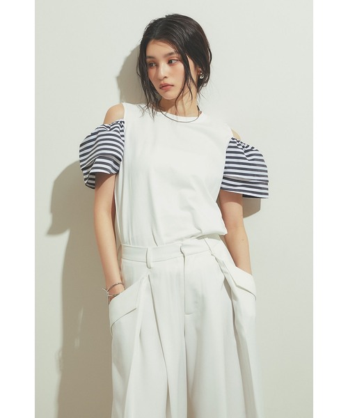 &. NOSTALGIA(アンドドットノスタルジア)の「フリルオープンスリーブTシャツ(Tシャツ/カットソー・レディース・ダークブラック/カーキ/ホワイト/レッド・M)」の6枚目の写真
