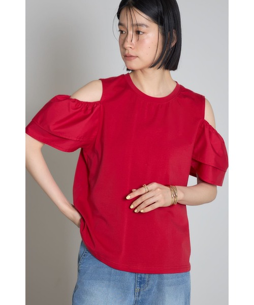 &. NOSTALGIA(アンドドットノスタルジア)の「フリルオープンスリーブTシャツ(Tシャツ/カットソー・レディース・ダークブラック/カーキ/ホワイト/レッド・M)」の21枚目の写真