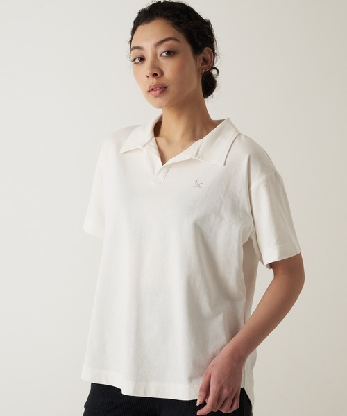 Eddie Bauer(エディーバウアー)の「開襟 Tシャツ(Tシャツ/カットソー・レディース・ホワイト/チャコール/杢グレー・S/L/M/XL)」の2枚目の写真
