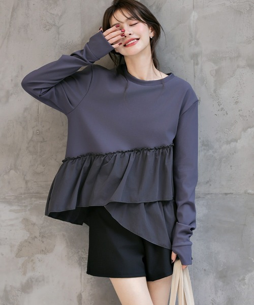 TeddyShop（テディショップ）の「【紫外線遮蔽率 99.9%以上】 レディース水着 長袖ダブルペプラムフリルラッシュガード+ハーフパンツ 上下2点セット 水陸両用 体型カバー（ラッシュガード・レディース・ホワイト/ブルーグレー/ブラック・LL/S/M/L）」の17枚目の写真