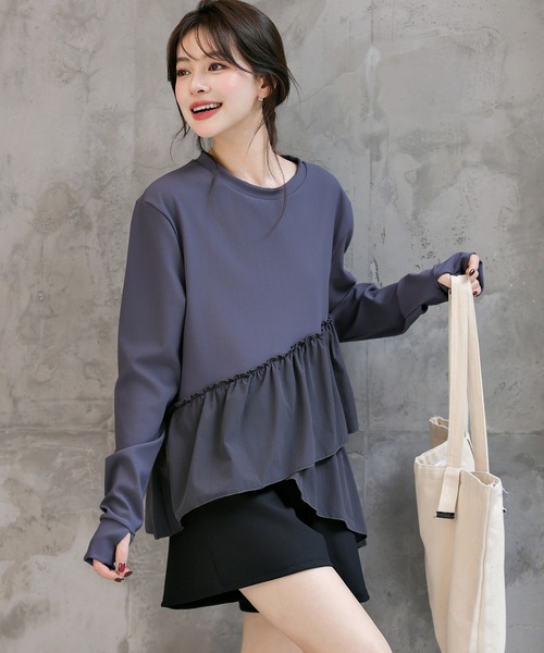 TeddyShop（テディショップ）の「【紫外線遮蔽率 99.9%以上】 レディース水着 長袖ダブルペプラムフリルラッシュガード+ハーフパンツ 上下2点セット 水陸両用 体型カバー（ラッシュガード・レディース・ホワイト/ブルーグレー/ブラック・LL/S/M/L）」の18枚目の写真