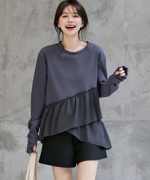 TeddyShop（テディショップ）の「【紫外線遮蔽率 99.9%以上】 レディース水着 長袖ダブルペプラムフリルラッシュガード+ハーフパンツ 上下2点セット 水陸両用 体型カバー（ラッシュガード・レディース・ホワイト/ブルーグレー/ブラック・LL/S/M/L）」の20枚目の写真