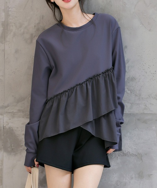 TeddyShop（テディショップ）の「【紫外線遮蔽率 99.9%以上】 レディース水着 長袖ダブルペプラムフリルラッシュガード+ハーフパンツ 上下2点セット 水陸両用 体型カバー（ラッシュガード・レディース・ホワイト/ブルーグレー/ブラック・LL/S/M/L）」の21枚目の写真