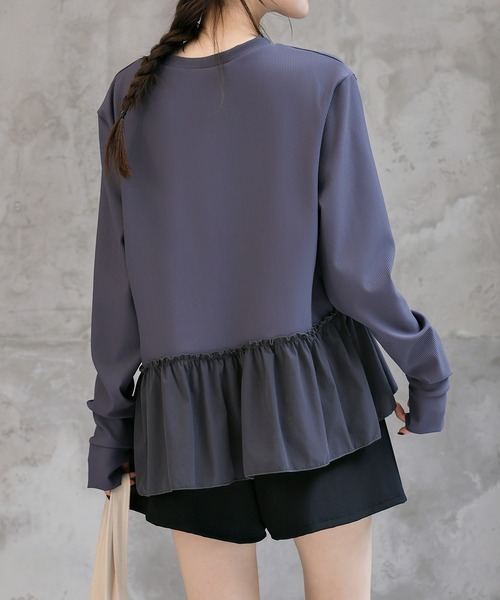 TeddyShop（テディショップ）の「【紫外線遮蔽率 99.9%以上】 レディース水着 長袖ダブルペプラムフリルラッシュガード+ハーフパンツ 上下2点セット 水陸両用 体型カバー（ラッシュガード・レディース・ホワイト/ブルーグレー/ブラック・LL/S/M/L）」の22枚目の写真