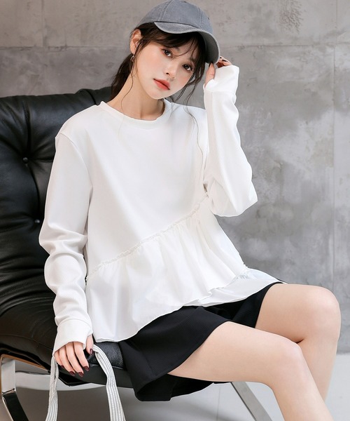 TeddyShop（テディショップ）の「【紫外線遮蔽率 99.9%以上】 レディース水着 長袖ダブルペプラムフリルラッシュガード+ハーフパンツ 上下2点セット 水陸両用 体型カバー（ラッシュガード・レディース・ホワイト/ブルーグレー/ブラック・LL/S/M/L）」の9枚目の写真