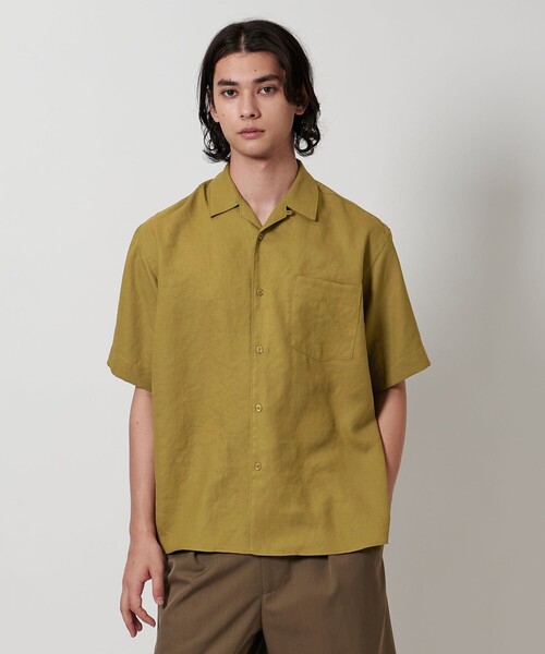UNITED ARROWS オリーブグリーン 長袖シャツ ツイル オープンカラー ショートスリーブシャツ（シャツ