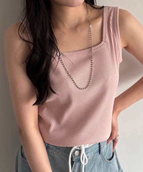 apres jour mignon（アプレジュールミニョン）の「2WAYカットリブタンク【ZOZOTOWN限定アイテム】（タンクトップ・レディース・グリーン/ブラック/ライトブルー/ピンク系その他/レッド/ブルー/アイボリー/オレンジ・フリー/X-LARGE）」の6枚目の写真