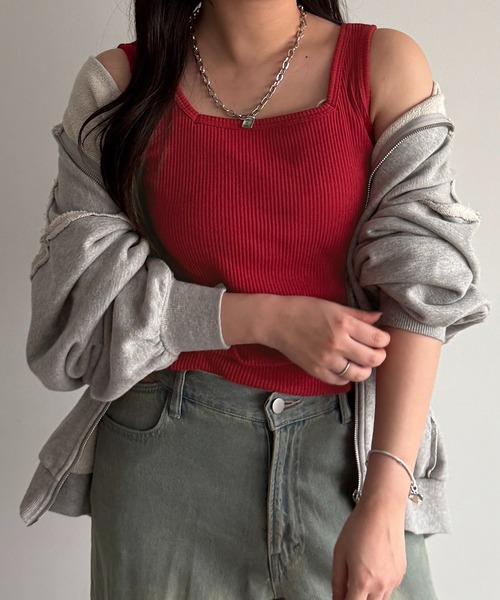 apres jour mignon（アプレジュールミニョン）の「2WAYカットリブタンク【ZOZOTOWN限定アイテム】（タンクトップ・レディース・グリーン/ブラック/ライトブルー/ピンク系その他/レッド/ブルー/アイボリー/オレンジ・フリー/X-LARGE）」の7枚目の写真