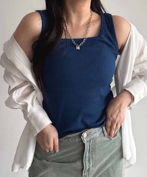 apres jour mignon（アプレジュールミニョン）の「2WAYカットリブタンク【ZOZOTOWN限定アイテム】（タンクトップ・レディース・グリーン/ブラック/ライトブルー/ピンク系その他/レッド/ブルー/アイボリー/オレンジ・フリー/X-LARGE）」の5枚目の写真