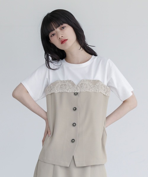 somari imagination(ソマリ イマジネーション)の「『ビスチェドッキングカットソー』(Tシャツ/カットソー・レディース・ベージュ/チャコール・1/2)」の1枚目の写真