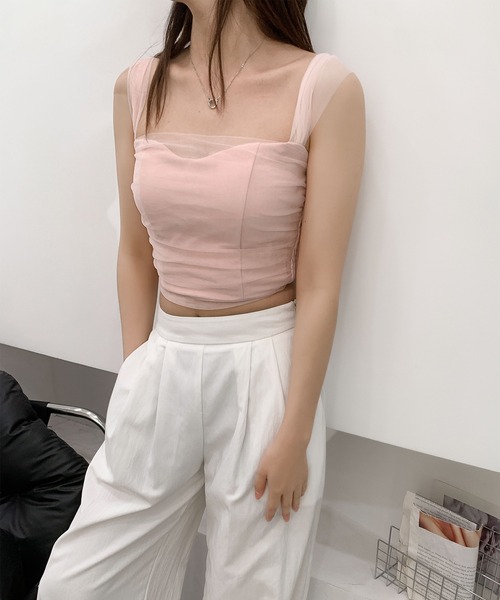 Jasmine Grandiflorum(ジャスミングランディフローラム)の「【Jasmine】チュールギャザータンクトップ (SS)(タンクトップ・レディース・ブラック/ピンク/ベージュ・FREE)」の6枚目の写真