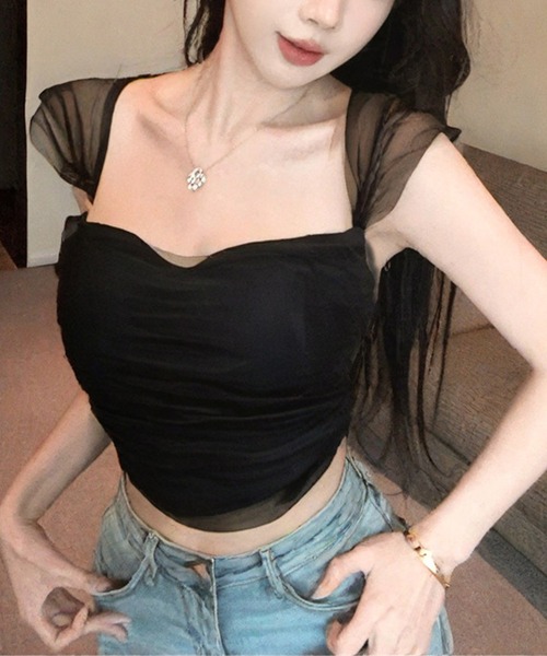 Jasmine Grandiflorum(ジャスミングランディフローラム)の「【Jasmine】チュールギャザータンクトップ (SS)(タンクトップ・レディース・ブラック/ピンク/ベージュ・FREE)」の9枚目の写真
