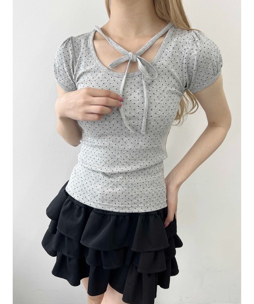 新品・未開封♡Darich♡レースチョーカーコンパクトTシャツ　BLK PHILLY】チョーカーデザインドットトップス（Tシャツ/カットソー