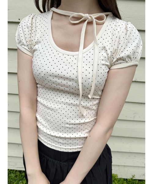 FUZZYKON 2way フェアリーグランジチョーカーデザイントップスtシャツ PHILLY】チョーカーデザインドットトップス（Tシャツ/カットソー