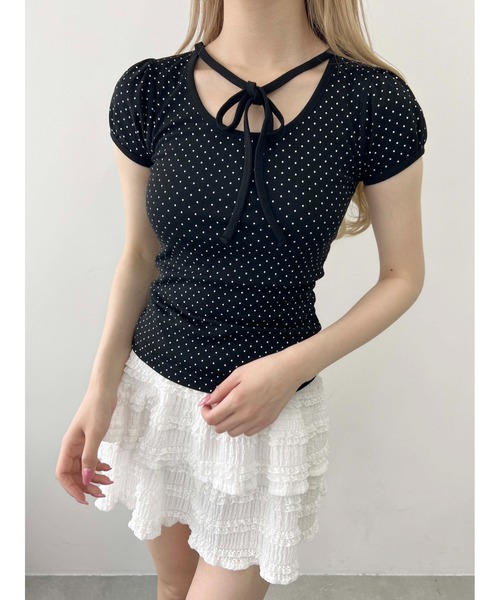 PHILLY（フィリー）の「【PHILLY】チョーカーデザインドットトップス（Tシャツ/カットソー・レディース・アイボリー/ブラック/グレー・FREE）」の5枚目の写真