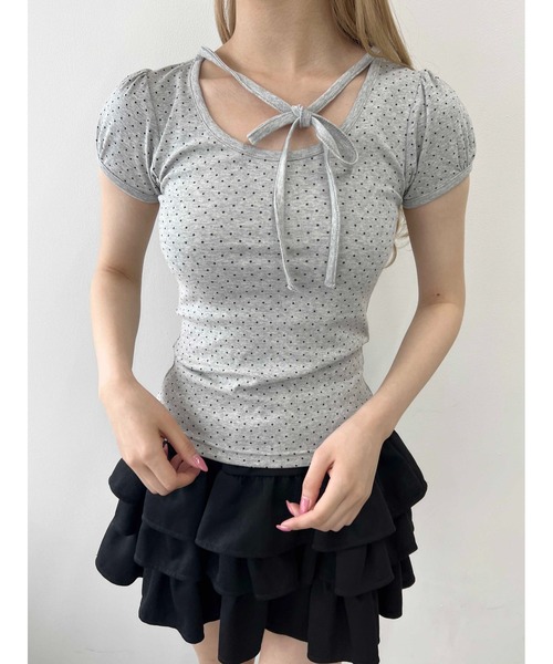 PHILLY（フィリー）の「【PHILLY】チョーカーデザインドットトップス（Tシャツ/カットソー・レディース・アイボリー/ブラック/グレー・FREE）」の8枚目の写真