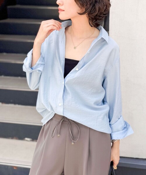 NOLLEY’S Sophi（ノーリーズソフィ）の「《セットアップ対応》シアーローン２WAYシャツ（シャツ/ブラウス・レディース・ホワイト/チャコールグレー/ライトグリーン/ベビーピンク/ミント/ライトブルー/ブラウン系その他7・38/36）」の6枚目の写真