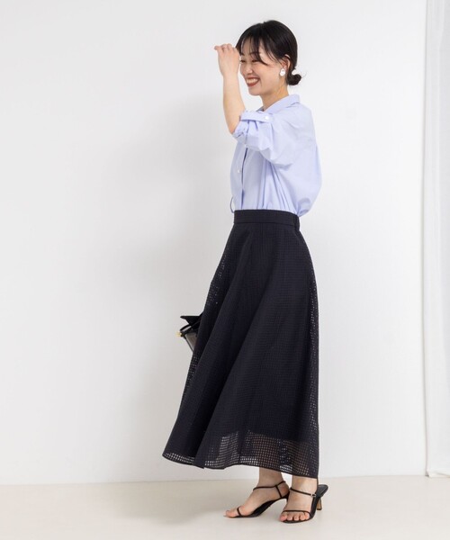 新品！　ノーリーズソフィー　シアーローンフレアスカート　サックス　34サイズ ノーリーズソフィー NOLLEY'S sophi 《セットアップ対応》シアー