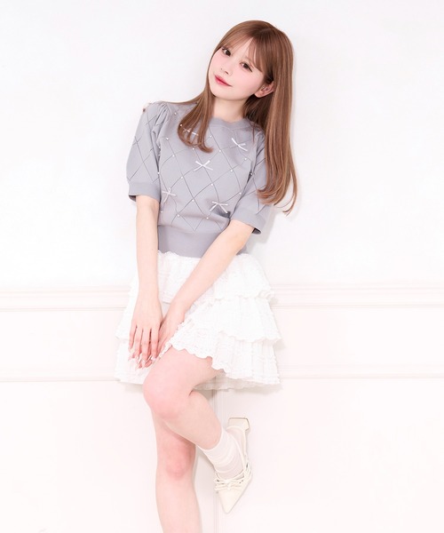 新品 未使用 フリル レースショートパンツ スカパン ベージュ original]レースフリルティアードスカートショートパンツ