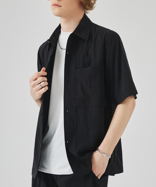 Cloudstyle（クラウドスタイル）の「【Cloudstyle】接触冷感 半袖 開襟シャツ＆セミワイドイージーパンツ 2点セット（セットアップ・メンズ・グリーン/ベージュ/ネイビー/ブラック・X-LARGE/LARGE/MEDIUM/SMALL）」の9枚目の写真