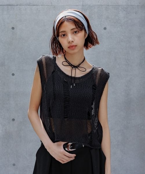 PAGEBOY（ページボーイ）の「スカシアミダメージベスト（ベスト・レディース・ブラック/オフホワイト/ブルー・FREE）」の16枚目の写真