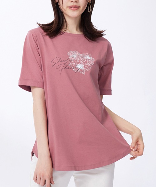BELLUNA PLUS(ベルーナ)の「ヒンヤリ!着映えプリントプルオーバー(Tシャツ/カットソー・レディース・セージグリーン/グレー系その他/ピンク/チャコール・X-LARGE/MEDIUM/LARGE)」の4枚目の写真