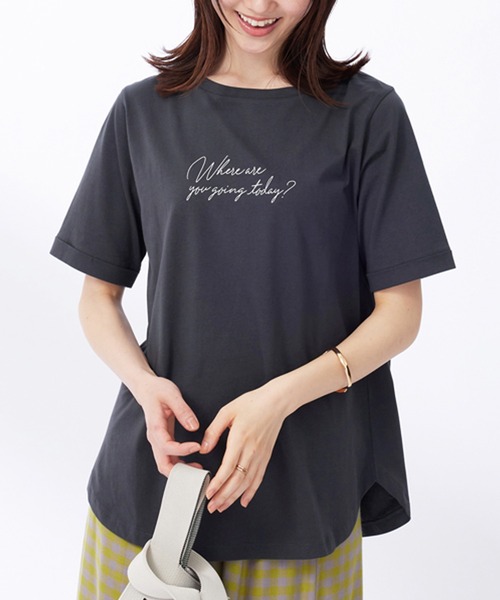 BELLUNA PLUS(ベルーナ)の「ヒンヤリ!着映えプリントプルオーバー(Tシャツ/カットソー・レディース・セージグリーン/グレー系その他/ピンク/チャコール・X-LARGE/MEDIUM/LARGE)」の6枚目の写真