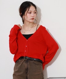 Ｖネック長袖薄手生地カーディガン