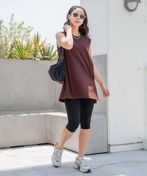 HEREIAM（ヘレイアム）の「【HEREIAM】イージーツイルノースリーブチュニック（Tシャツ/カットソー・レディース・ネイビー/バーガンディー・FREE）」の3枚目の写真