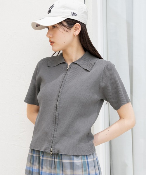 RAGEBLUE（レイジブルー）の「Wジップコンパクトリブニットカーディガン（ニット/セーター・レディース・グレー/レッド/ネイビー・FREE）」の2枚目の写真