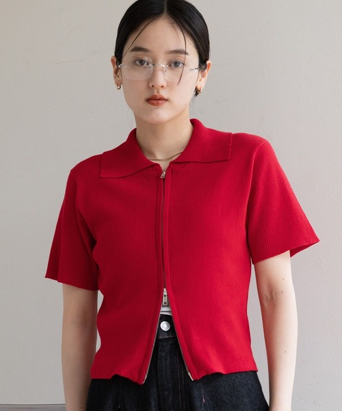 RAGEBLUE（レイジブルー）の「Wジップコンパクトリブニットカーディガン（ニット/セーター・レディース・グレー/レッド/ネイビー・FREE）」の12枚目の写真