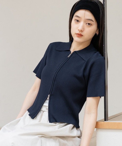 RAGEBLUE（レイジブルー）の「Wジップコンパクトリブニットカーディガン（ニット/セーター・レディース・グレー/レッド/ネイビー・FREE）」の16枚目の写真