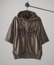 Revo. | グランジ フェード ケミカル加工 ダブルジップ 半袖 ジップパーカー 裏毛 スウェット フーディー(パーカー)