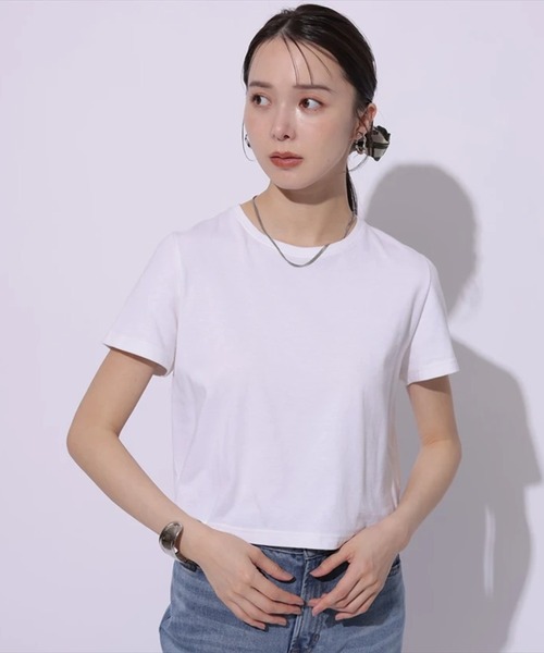 Mystrada(マイストラーダ)の「コンパクトTシャツ(Tシャツ/カットソー・レディース・グレイッシュベージュ/ブラック/ブラック系その他/ホワイト・38)」の18枚目の写真
