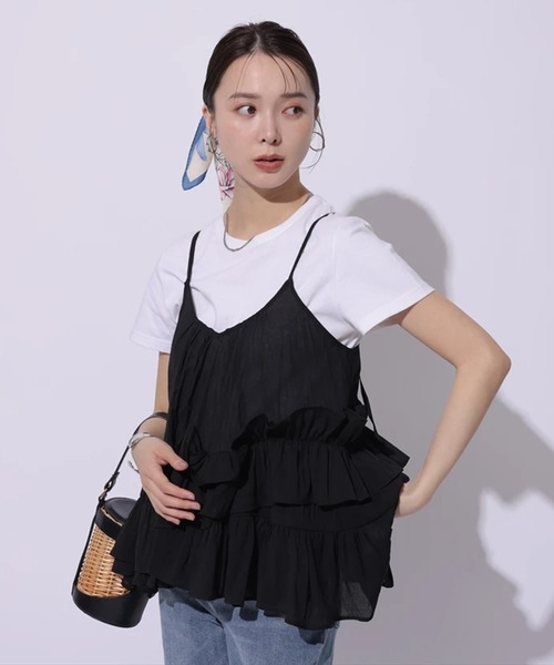 Mystrada(マイストラーダ)の「コンパクトTシャツ(Tシャツ/カットソー・レディース・グレイッシュベージュ/ブラック/ブラック系その他/ホワイト・38)」の21枚目の写真