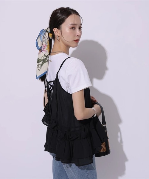 Mystrada(マイストラーダ)の「コンパクトTシャツ(Tシャツ/カットソー・レディース・グレイッシュベージュ/ブラック/ブラック系その他/ホワイト・38)」の22枚目の写真