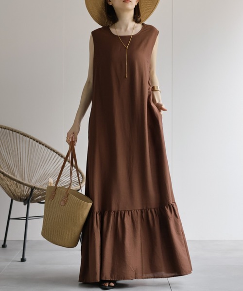 ノースリーブ ギャザー切り替えワンピース（ワンピース