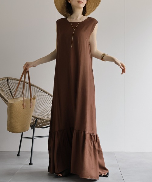 sakishimatokyo（サキシマトーキョー）の「ノースリーブ ギャザー切り替えワンピース（ワンピース・レディース・ブラウン/アイボリー/ブラック/ベージュ/レンガ・FREE）」の8枚目の写真