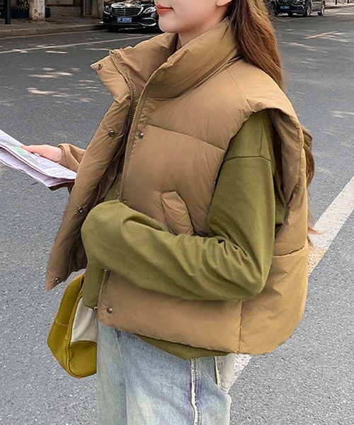 セール】ショート丈 シンプル ハイネックダウンベスト culw826（ダウン