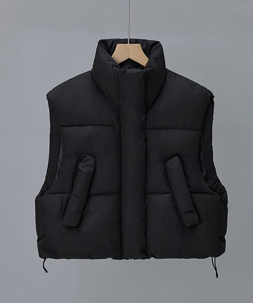 c.u.l（シーユーエル）の「ショート丈 シンプル ハイネックエコダウンベスト culw826（ダウンベスト・レディース・ブラック/ベージュ/アイボリー・M/L）」の14枚目の写真