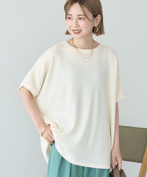 未使用 22AW AMERI アメリ チャンピオン SHORT WAFFLE TOP ショートワッフル 切りっぱなし クルーネック 長袖カットソー F オフホワイト レディース 古着 中古 未使用 22AW AMERI アメリ チャンピオン SHORT WAFFLE TOP