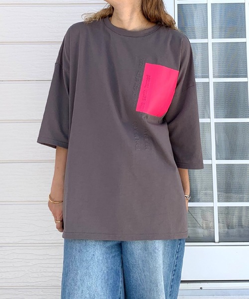 バイカラー エンボスロゴT（Tシャツ/カットソー）｜Q（キュー