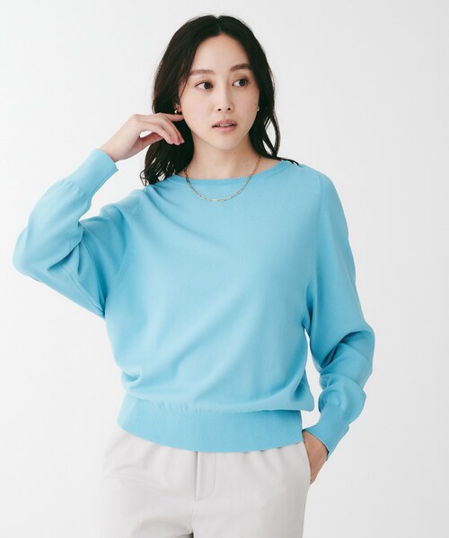 【美品】24ss リネンコットンラグランニット ブラック・フリー セール】ストレッチセミラグランニット(ニット/セーター