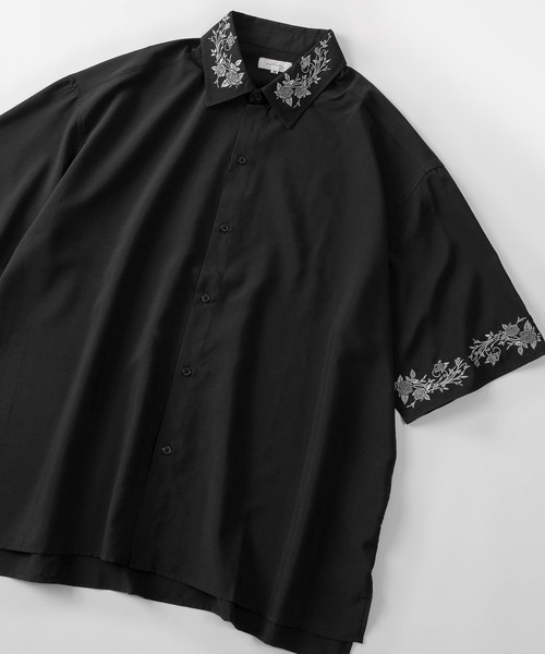 ブラック刺繍ブラウス半袖 刺繍切替 前あきブラウス（シャツ・ブラウス） | one'sterrace