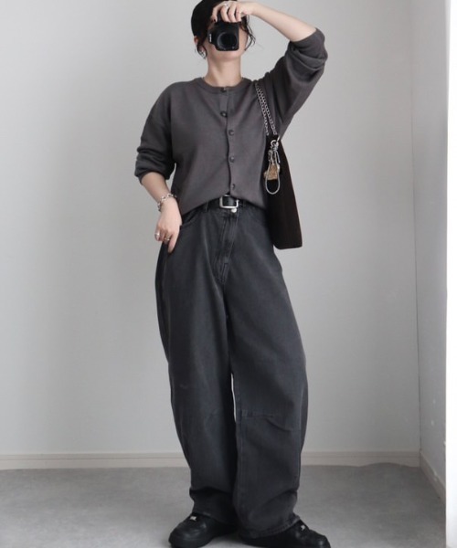 セール】【デニムセットアップ可能】アシメボタンカーブデニムパンツ