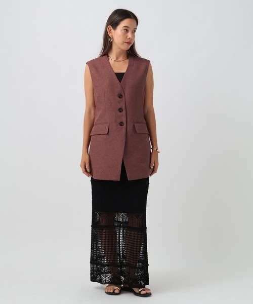 BAYFLOW（ベイフロー）の「リネンライクノーカラーノースリーブベスト（ベスト・レディース・レンガ/チャコール/ベージュ・FREE）」の9枚目の写真